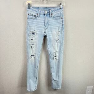American Eagle Slim Skinny Low Rise Ripped Jeans Men's 26x28 Light Wash Stretch